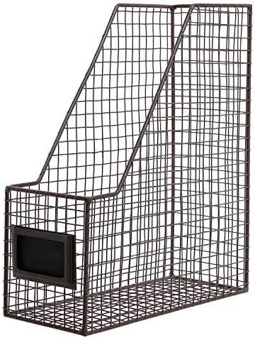 MyGift Wire Magazine Holder Set of 2, Brown File Storage Bin with Label - Image 5