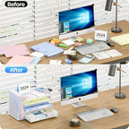 OPNICE Desk Organizer, 4-Tier Desktop File Organizer with Drawer and Pen Holders, Office Desk Accessories, File Sorters, Workspace Organizers for Office Supplies(White) - Image 5
