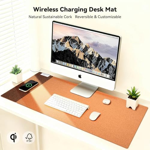 15W Wireless Charging Desk Mat, Cork Mouse Pad 31.5x15 - Image 2