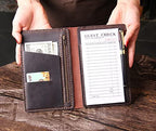 Server Book Organizer with Zipper Pocket, Genuine Leather Restaurant Guest Check Presenters Card Holder for Waitress, Waiter Accessories Fit Server Apron - Coffee - Image 6