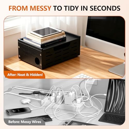 Wooden Cable Management Box - A Stylish Cable Storage Box, Suitable for Power sockets, USB Hiding, TV Cables, Desktop and Floor Cables - a Large Cable Storage Box for Management - Image 2