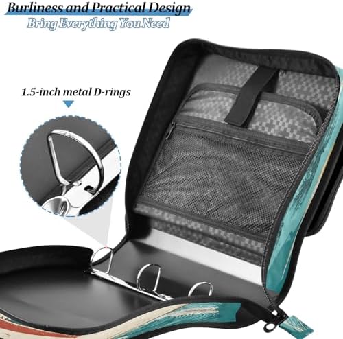 3-Ring Zipper Binder with Shoulder Strap Zip-Up Expanding File Folder Organizer Storage Fireproof Accordion Trapper Keeper Home School Office Three Butterfly (Puppy Surfboard) - Image 5