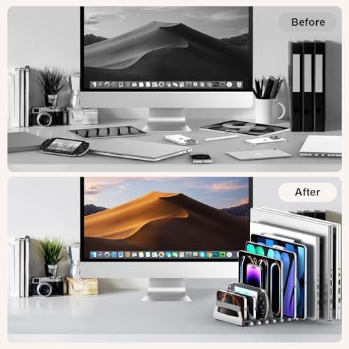Elestoria 10-Slot Vertical Laptop Stand & Holder – Adjustable Aluminum Laptop Stand Vertical for Desk Fits 10 Devices, MacBook & Gaming Laptops (Up to 17.3”) – Space Saving Laptop Storage Rack - Grey - Image 5