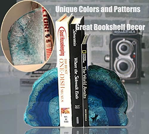 Agate Geode Bookends Heavy Duty Teal Crystal Stone Book Holders Decorative - Image 2