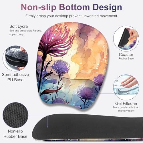 4 in 1 Large Mouse Pad, Keyboard Wrist Rest Set, Ergonomic Mouse Pad with Wrist Support, Desk Mat with Stitched Edges, Extended Desk Pad Waterproof Desk Mat for Home Office I Blossom Purple Flower - Image 4