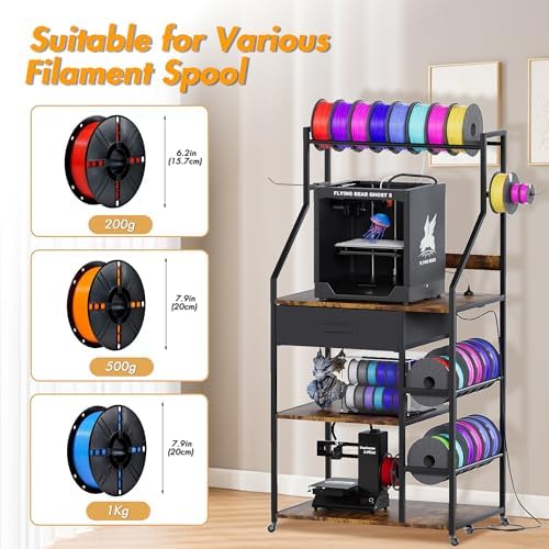 4-Tier 3D Printer Stand with Filament Storage & Power Outlet (Rustic Brown) - Image 6