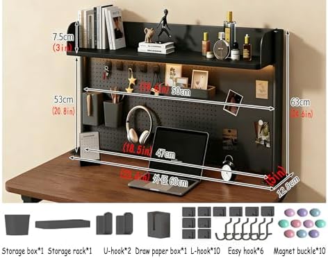23.6 Inch Clip-on Desktop Organizer Bookshelf with Pegboard, Desk Shelf Organizer, Multipurpose Computer Desk Desktop Bookshelf, Desk Extender Pegboard Clamp, Desktop Display (Black) - Image 3