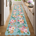 DUKINO 2x14 Hallway Runner Rug, Floral Washable Kitchen Runner Rug, Teal by DUKINO