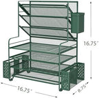 Simple Trending 7 Tier Desk File Organizer, Letter Tray Paper Organizer with Pen Holder and Metal Hanging Basket, Green - Image 3