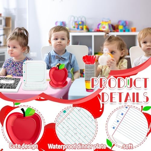 Demonwer 240 Pcs Back to School Party Decoration Apple and Notebook Line Paper Plates Notebook Napkins Pencil Cups Tableware Sets for 30 Guests for First Day of School Party Supplies - Image 3