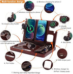 Wood Phone Docking Station 27W Fast Charging 2 Phone Wireless Charging Station for iosPhone/Android/iWatch/Air Pod Nightstand Organizer for Men/Women AnniversaryBirthday Gifts for him - Image 2