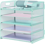 Letter Tray Paper Organizer 5-Tier Desk Organizer File Organizer Paper Holder with Handle, Metal Desktop Document Shelf Tray Office Classroom Organization - Blue by Sinboun