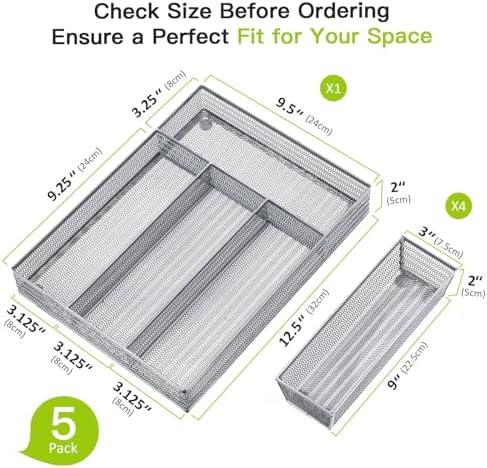 Neudeco Drawer Organizer Set, Silver, 5 Pack - Image 3