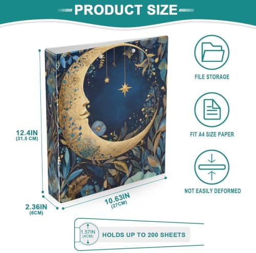 ALAZA Moon Flower Witchy 3 Ring Binder 1.5 Inch Three Ring Office Binders w/clipboard & 3 Pockets, Hold 200 Sheets, 2 pcs - Image 4
