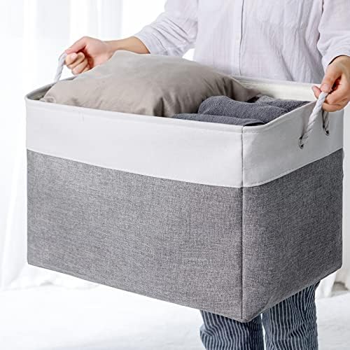 TheWarmHome Storage Bins Baskets for Organizing, 20.5L×15.7W×13.8H 3 Pack Sturdy Fabric Storage Basket W/Handles, Decorative Foldable Storage Baskets for Shelves Closet Nursery Toy (White & Grey) - Image 7