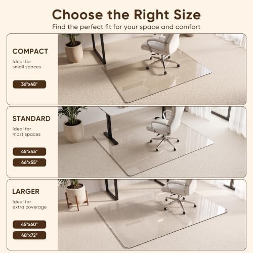 Antok Tempered Glass Chair Mat, 45"x45" Office Chair Mat for Carpet & Hardwood Floors, Heavy Duty 1/5" Desk Chair Mat for Smooth Rolling at Home or Office - Image 6