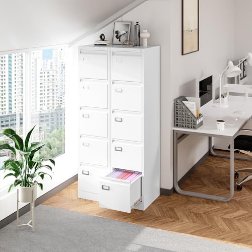 BYNSOE 5 Drawer File Cabinet with Lock Metal Vertical File Cabinet Office Home Vertical File Cabinet for A4 Legal/Letter Size Narrow File Cabinet Locked,Assembly Required - Image 4