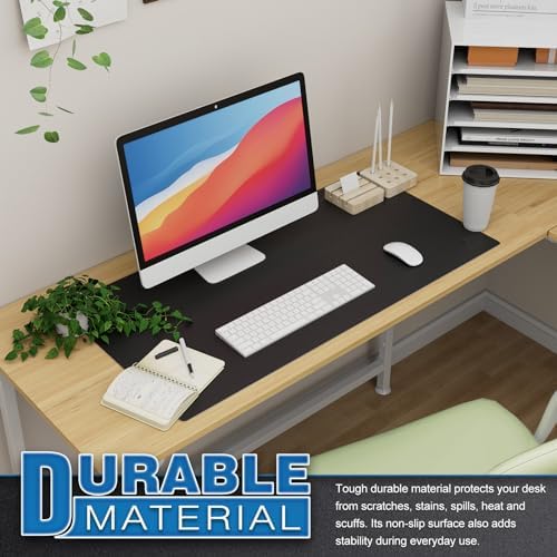 K KNODEL Large Office Leather Desk Mat, Mouse and Keyboard Pad, Computer and Laptop Mat, Desktop Protector and Cover, Writing Pad and Blotter (31.5"x15.7", Black) (Pack of 2) - Image 5