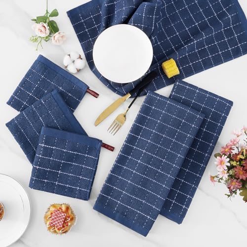 Homaxy Cotton Terry Kitchen Towels and Dishcloths Set of 16, Navy Blue - Image 6