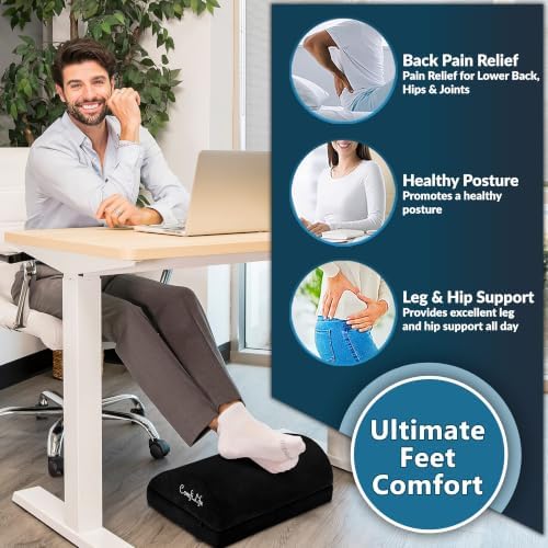 ComfiLife Foot Rest for Under Desk at Work – Adjustable Desk FootRest for Office Chair, Gaming Accessories – Ergonomic Teardrop Design for Back, Hip & Leg Pain Relief – 100% Memory Foam (Black) - Image 4