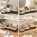 3-Piece Wicker Storage Baskets for Shelves, Storage Basket Set, Coffee - Image 4