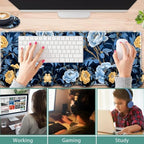 31.5"x 11.8" Oversized Gaming Mouse Pad Set, Ergonomic Keyboard and Mouse Wrist Rest + Cup Holder, Non-Slip Desktop Pad, Suitable for Home and Office Use, Blue Peony - Image 3