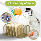 Desk File Organizer Vertical 7 Sections Mesh File Sorter Paper Storage Organizer for Desk, Office Organization File Holder Rack, Gold - Image 5