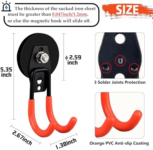 ULIBERMAGNET Garage Strong Magnetic Hooks, 4 Pack Heavy Duty Large J Hooks with Magnet, Anti-Slip Coating Magnet Hooks for Garden Tools, Ropes,Drill,Magnetic Double Hooks for Metal Cabinet,Pegboard - Image 5
