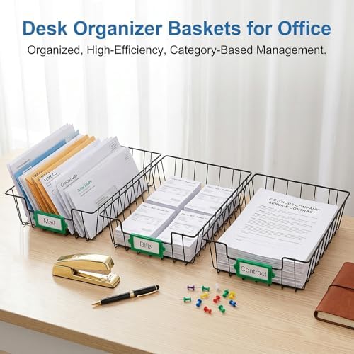 6 Pack Desk Drawer Organizer Letter Tray – Stackable Metal Mesh Wire Paper Trays | A4 Paper Document Desk Basket with Smooth Edges | Rust Proof Storage Tray for Home Office School Desk - Image 2
