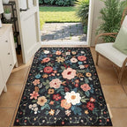 DUKINO 3x4 Area Rug, Floral Washable Rug for Kitchen Non Slip, Black - Image 4