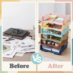 Weysat 12 Pcs Turn in Trays, Classroom Paper Tray, Morandi Tones, Wide - Image 3