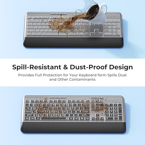 KOPJIPPOM Silent Wireless Keyboard and Mouse Combo - Keyboard with Large Print Cover, 2.4GHz Full-Sized Ergonomic Keyboard with Wrist Rest and Mouse for Laptop, PC, Notebook, Desktop - Image 2