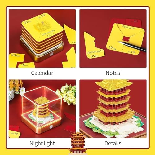 3D Calendar 2027,3D Desk Calendar 2027,Time Piece Calendar 2027,Yellow Crane Tower Tear-Off Paper Sculpture Calendars,Paper,3D Desk Calendar Memo Pad 2027,3D Memo Pad Art Calendars Notepad,New year Gift(Yellow Crane Tower) - Image 4