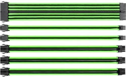 Thermaltake TtMod Sleeve Extension Power Supply Cable Kit ATX/EPS/8-pin PCI-E/6-pin PCI-E with Combs, Green/Black AC-034-CN1NAN-A1 - Image 2