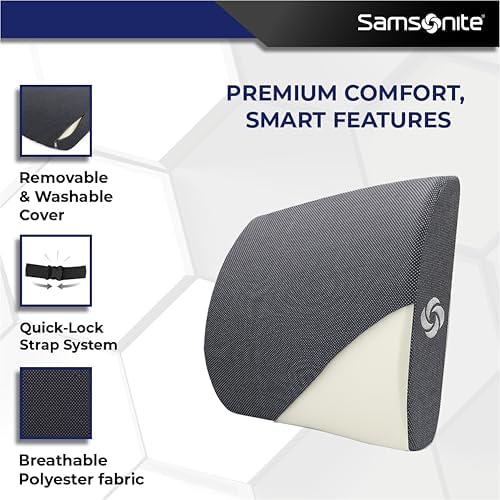 Samsonite Ergonomic Lumbar Pillow for Office Chair and Car Seat - Memory Foam Back Support Lumbar Pillow, Premium Cushion Chair Support for Lower Back Pain Relief and Versatile Use (Dark Grey) - Image 5