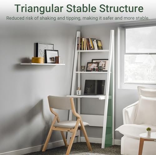 Haotian Ladder Desk with Shelves, Wall Desk for Small Space, Secretary Desk Workstation Dresser Shelf Freestanding Bookshelf, White FRG60-W - Image 5