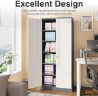 Metal Storage Cabinet with 2 Doors and 6 Shelves,Gray White Metal Cabinet with Lock,71" Lockable Garage Storage Cabinets,Locking File Cabinet,Steel Tool Cabinets for Home,Office,Garage,Shop,School - Image 4