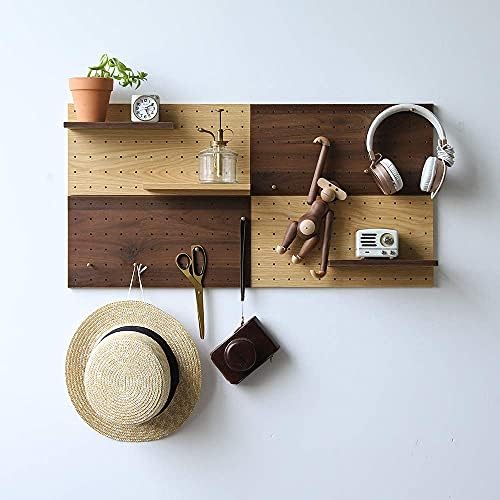 Wooden Pegboard Modular Display Organization Storage Wall Decor Hooks Shelf (Color:Oak) - Image 4