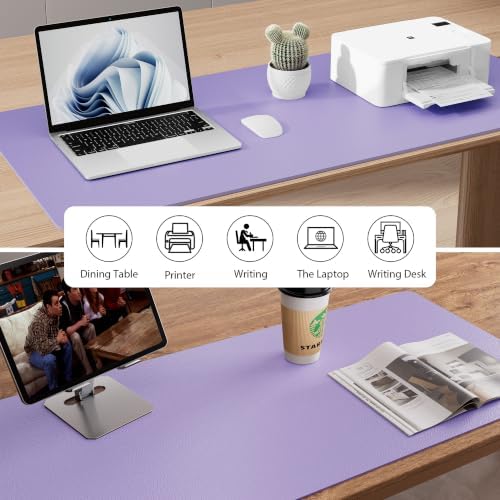 Aothia Faux Leather Desk Mat Mouse Pad, 55" x 24", Light Purple - Image 6