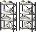 2-Pack Desktop Bookshelf, 4-Tier Stackable Narrow Bookcase, Adjustable Industrial Desk Organizer & Hutch - Rustic Brown Wood Desktop Book Organizer for Living Room, Bedroom & Home Office by Homeiju