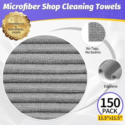 Microfiber Cleaning Cloth,150 Pack Grey Cleaning Rags, Bulk All-Purpose Lint-Free Shop Towels Wipes, Commercial Micro Fiber Cleaning Towels Washcloth for Car Garage Housekeeping 11.5"*11.5" - Image 2