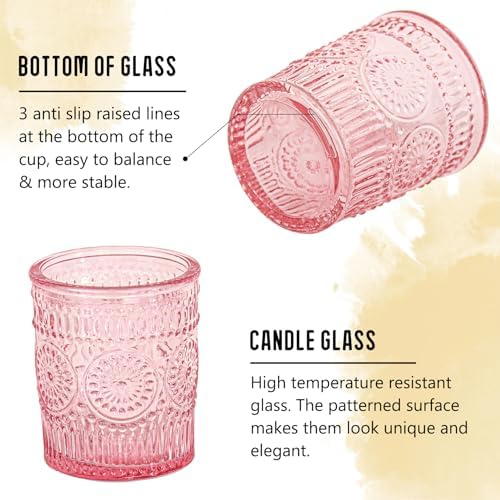 48 Pcs Pink Glass Votive Candle Holders, Tealight Candle Holders for Table Centerpieces, Vintage Candle Holder Bulk, Boho Wedding, Valentine's Day Table Decor (Pink) - Image 3