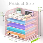 Cawukege 2 Pack 5 Tier Paper Organizer, Letter Tray with Handle, Mesh Desk Organizer, Metal File Organizer, Office Desk Accessories for Home, Office, Classroom, School (Pink, 2) - Image 5