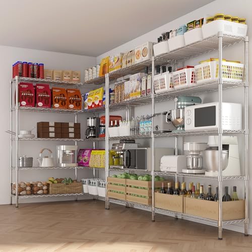 5 Tier Storage Racks Shelving, Heavy Steel Pantry Shelves, Adjustable Wire Shelving Rack, Suitable for Garage, Kitchens, Offices, 58" W x 14" D x 71" H, Chrome - Image 3