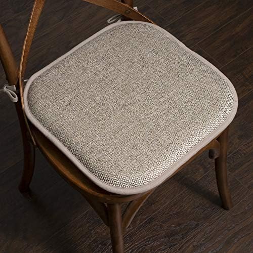 Sweet Home Collection Chair Cushion Memory Foam Pads with Ties Honeycomb Pattern Slip Non Skid Rubber Back Rounded Square 16" x 16" Seat Cover, 6 Pack, Cameron Beige Taupe - Image 3