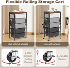 Rolling Cart with Drawers, Rolling Storage Cart with Large Plastic Drawers & Wooden Tabletop, Utility Cart with Pegboards & Basket, Storage Drawers Cart for Living Room, Classroom, Bedroom, Office - Image 3