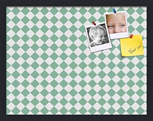 PinPix 22x17 inch Cork Bulletin Board. This Decorative Framed Pin Board Comes with Diamond Pattern in Green and White Design and Satin Black. Ideal for Home, Office Decor or School (PinPix-330) by PinPixBulletinBoards