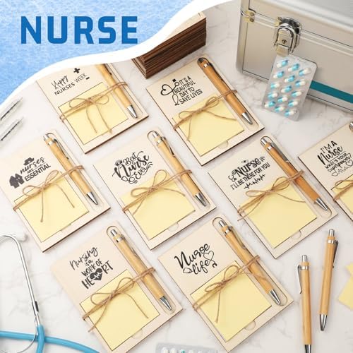 Thenshop 72 Pcs Christmas Nurse Appreciation Gifts Nurse Week Gifts Christmas Bulk 24 Inspirational Wooden Sticky Notes Holder 24 Sticky Notes 24 Ballpoint Pens for Doctor Coworker to Do List Supplies - Image 4