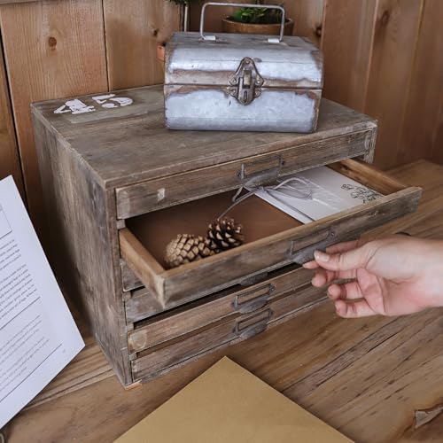 Vintage Wooden Desk Organizer Cabinet with 6 Drawers - Rustic Farmhouse Distressed Decor - Home Office Desktop Storage Box for Jewelry, Craft Paper, Small Tool & More (Log Color) - Image 4