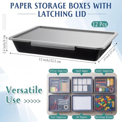 Tinlade 6 Pcs Classroom Paper Storage Bins with Lids, 13x10, Black - Image 2